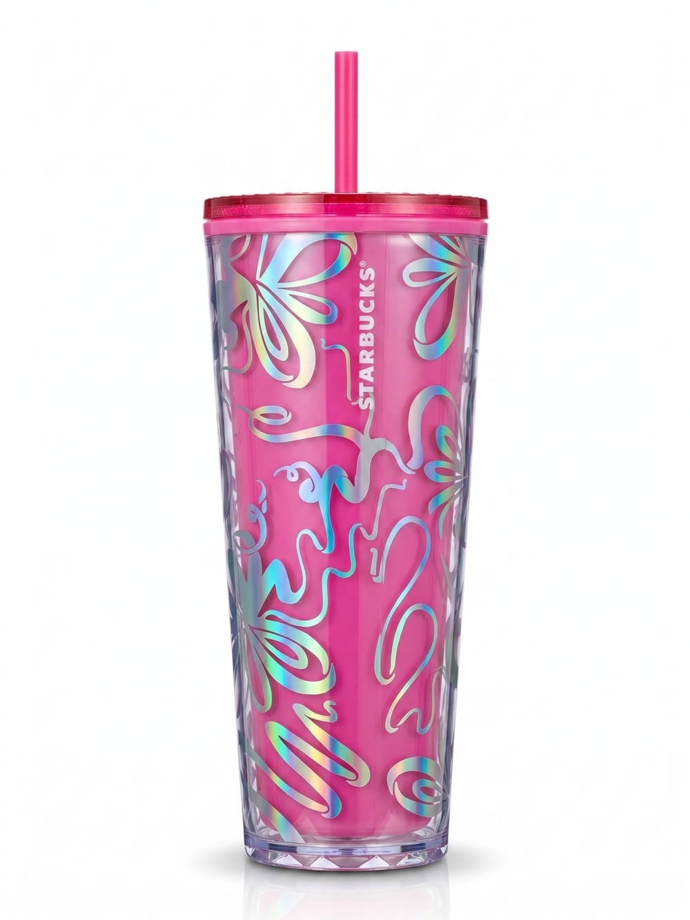Starbucks 2023 Holiday Pink Ribbon Color Changing Venti 24 oz Cold Cup Tumbler